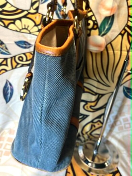 MICHAEL Michael Kors Jet Set East-West Leather Brown Tan  Michael Kors Jet Set East/West Tote – Blue Fabric & Tan Leather Trim